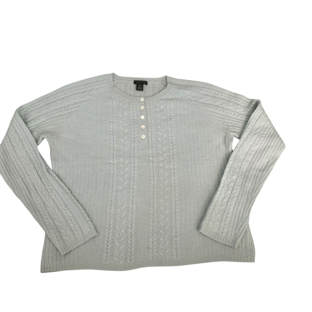 ​Only‎ Mine 100% Cashmere XL Sweater Pastel Blue Cable Knit Cozy Cottagecore